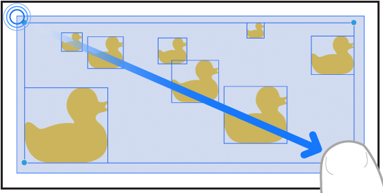 An illustration showing a finger dragging to select items in Freeform.